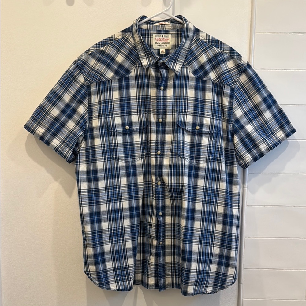 Men's Blue Plaid Short Sleeve Shirt